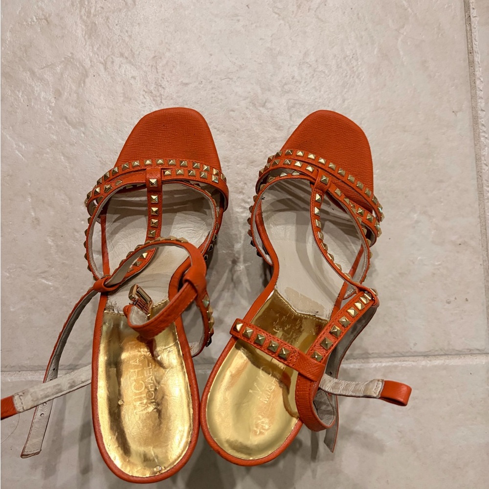 Michael Kors Orange Studded Wedge Sandals Size 8